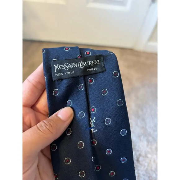 Yves Saint Laurent navy blue red dots tie - Picture 6 of 8